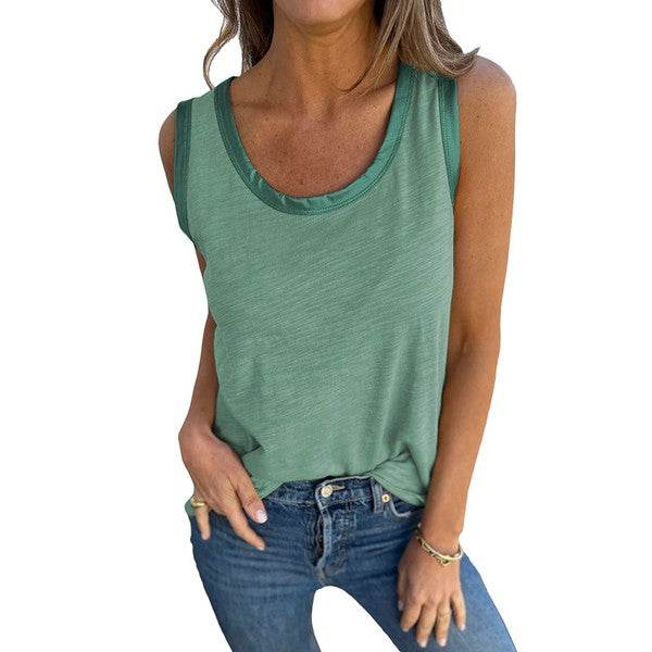 Tan Metallic Sheen Edge Scoop Neck Tank Top