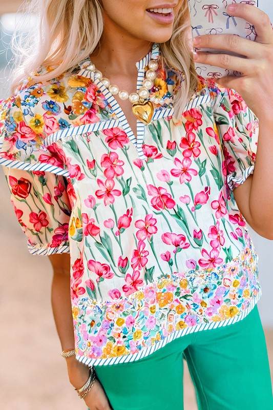 pink v neck boho blouase