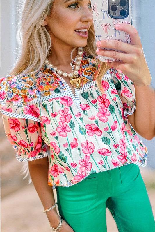pink v neck boho blouase