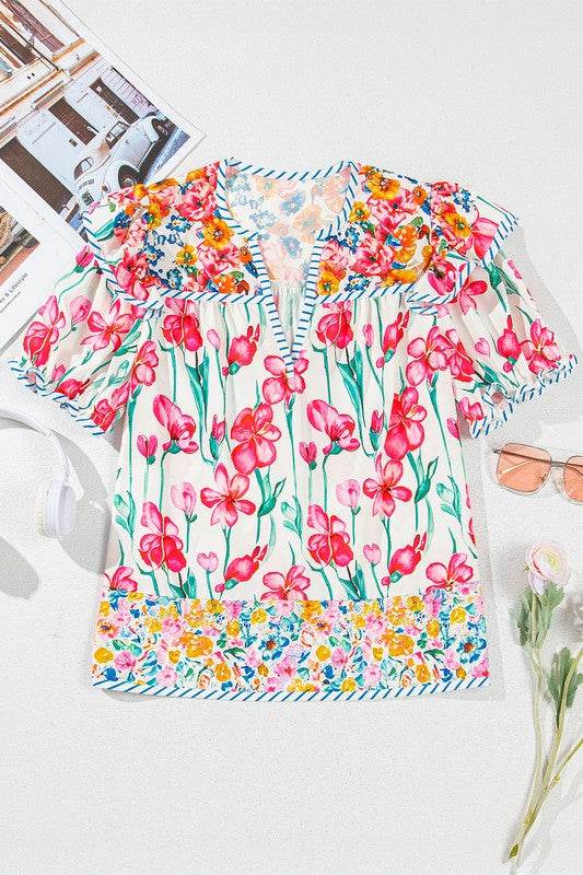 pink v neck boho blouase