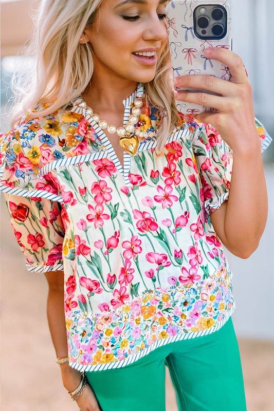 pink v neck boho blouase