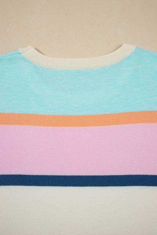 Pink mint multi stripe knit blouse