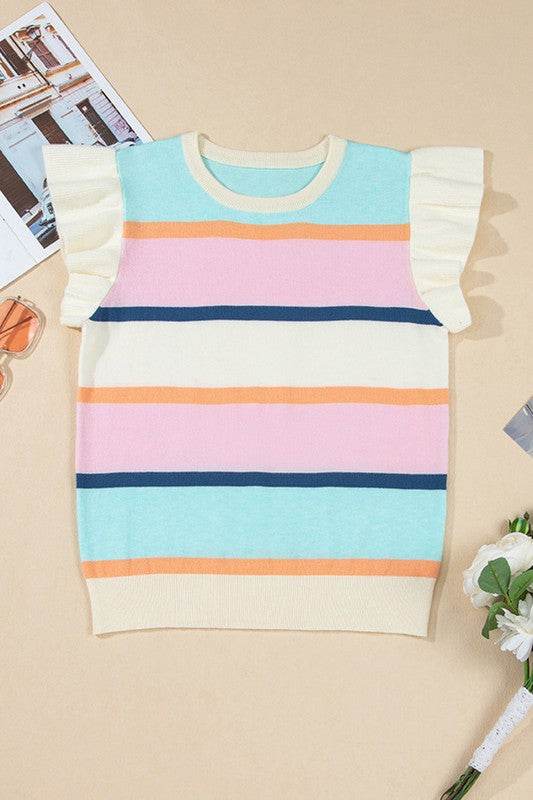 Pink mint multi stripe knit blouse