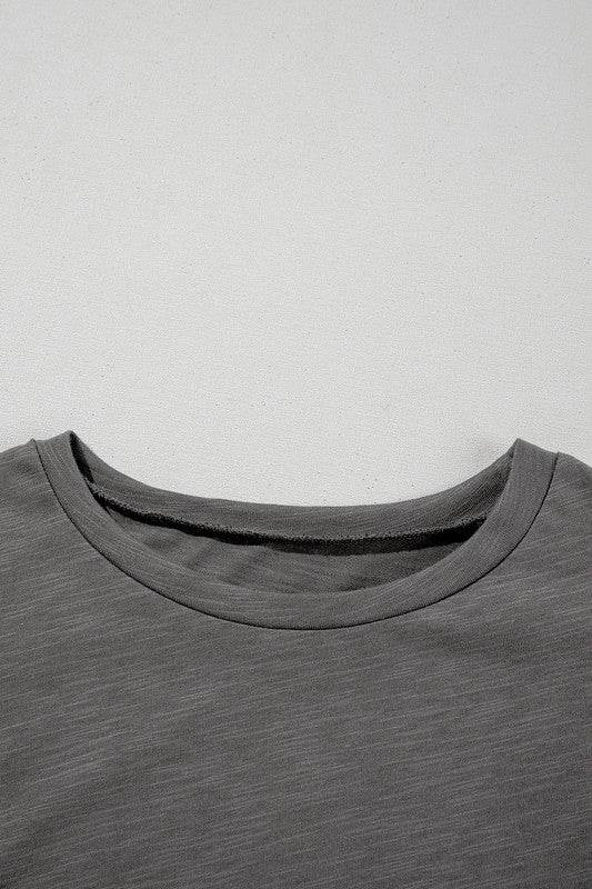 Dark Grey Ruffle Sleeve Plain Blouse