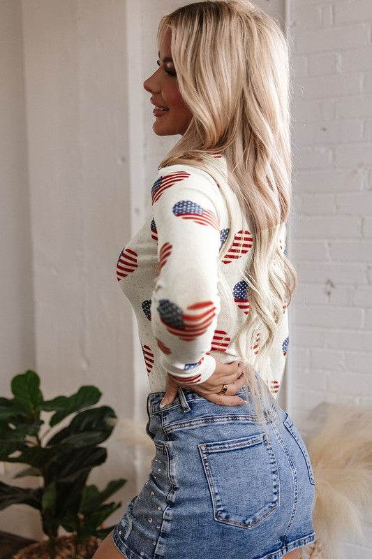 White Americana Glitter Mesh Long Sleeve Bodysuit