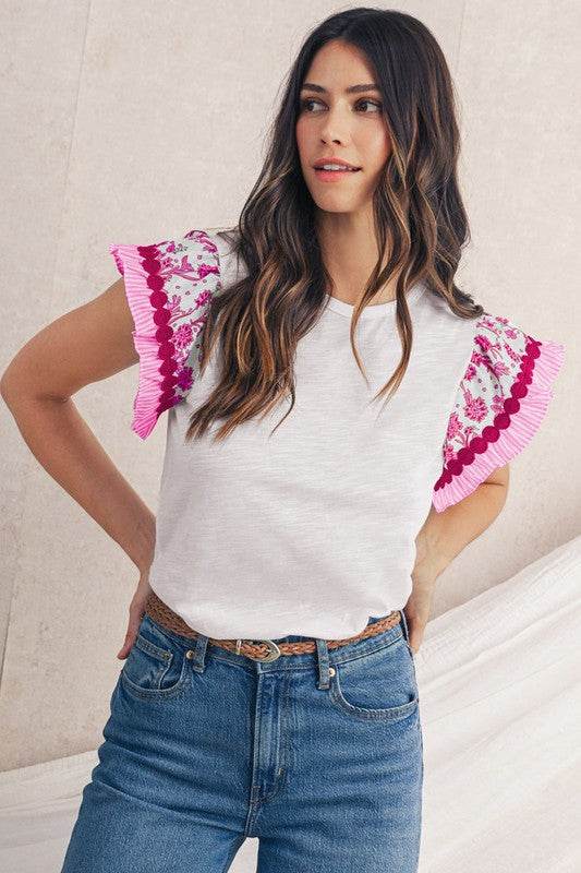 black flutter sleeve cotton top