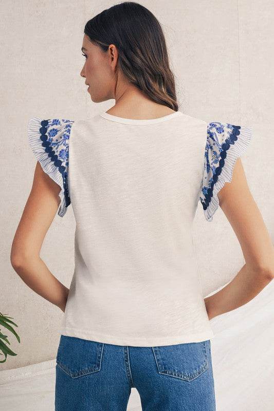 black flutter sleeve cotton top