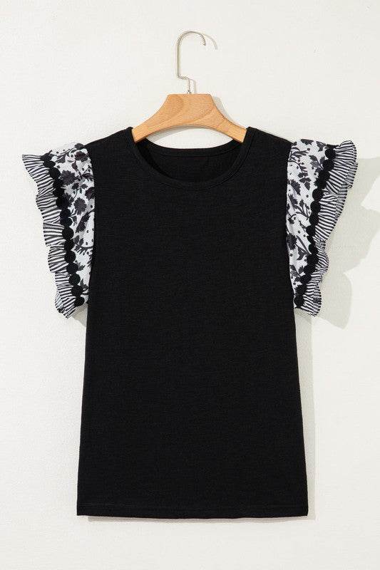 black flutter sleeve cotton top