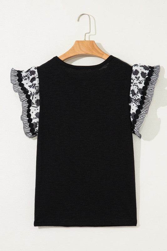 black flutter sleeve cotton top
