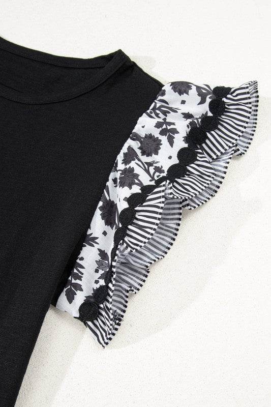black flutter sleeve cotton top