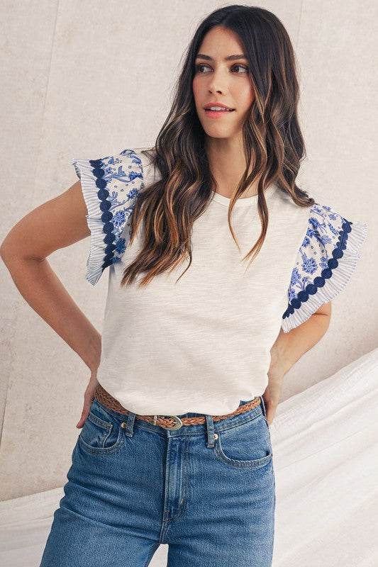 black flutter sleeve cotton top