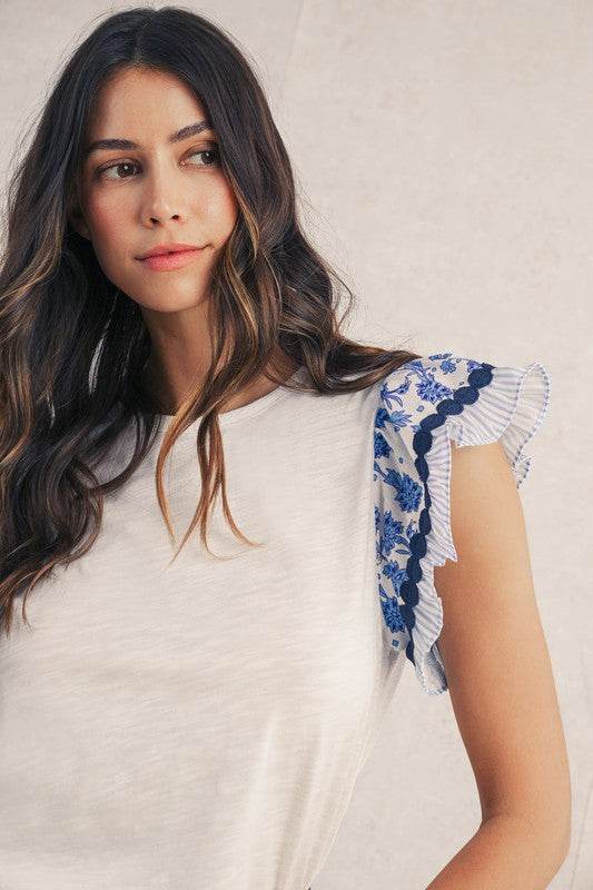black flutter sleeve cotton top