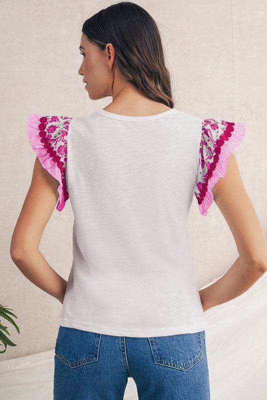 black flutter sleeve cotton top