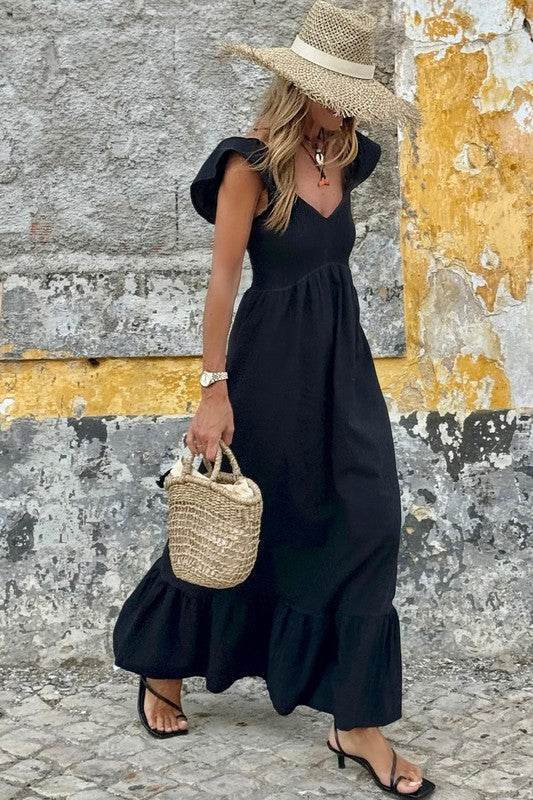 peach smocked maxi dress