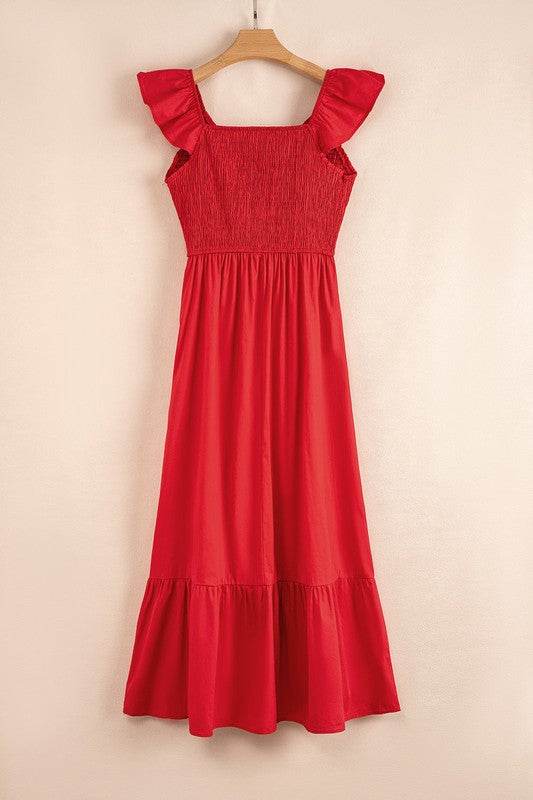peach smocked maxi dress