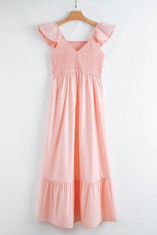 peach smocked maxi dress