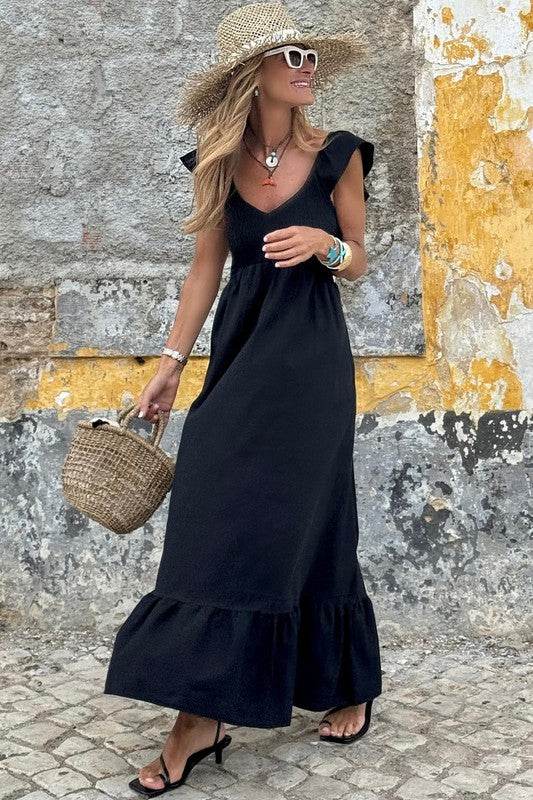 peach smocked maxi dress