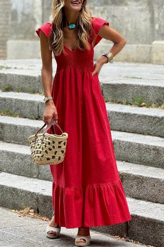peach smocked maxi dress