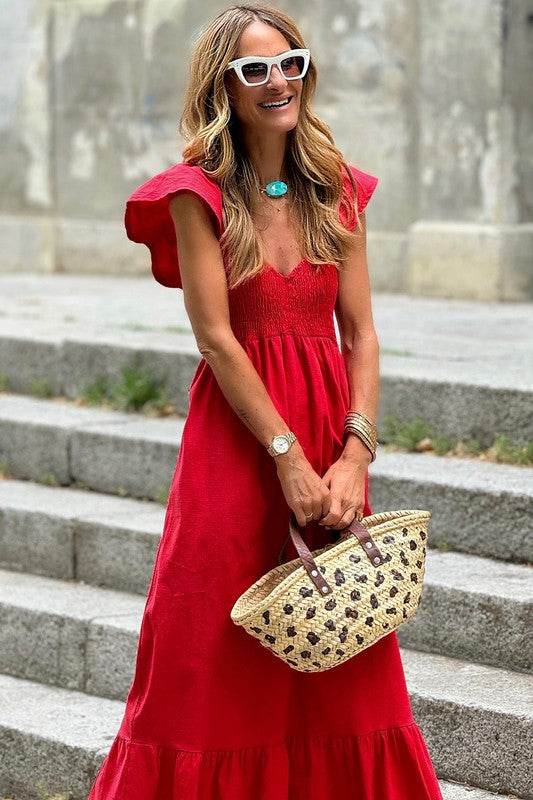 peach smocked maxi dress