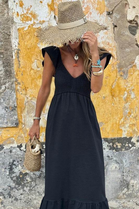 peach smocked maxi dress