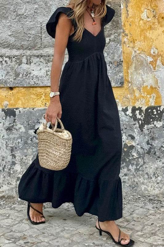 peach smocked maxi dress