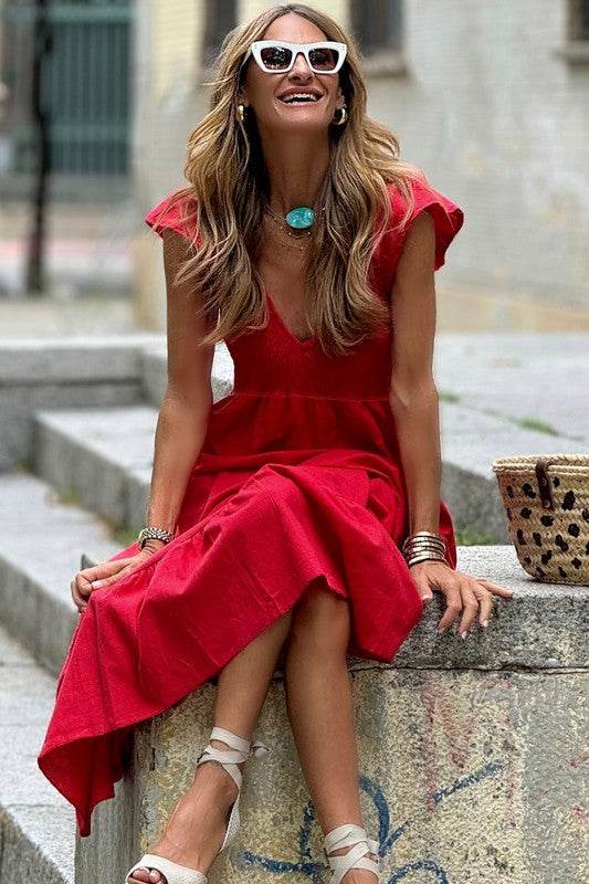 peach smocked maxi dress