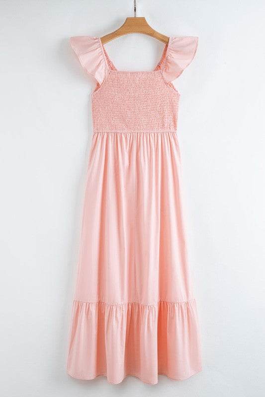 peach smocked maxi dress