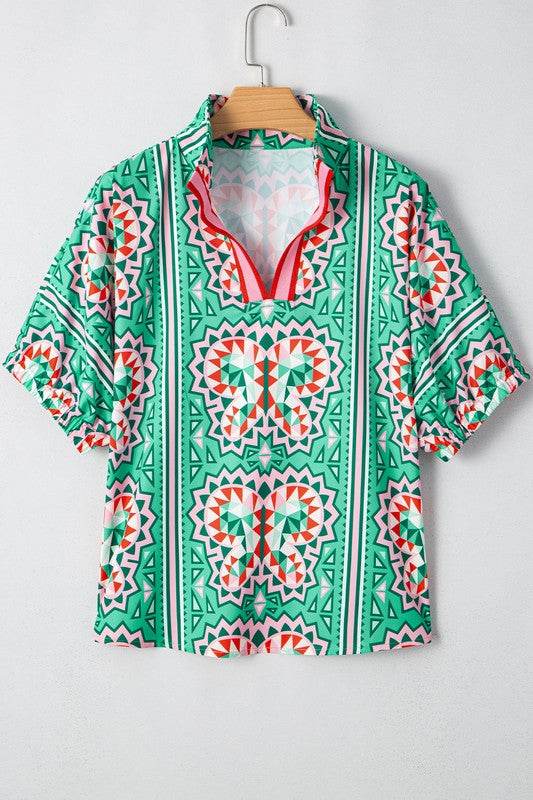 Green geo dolman blouse