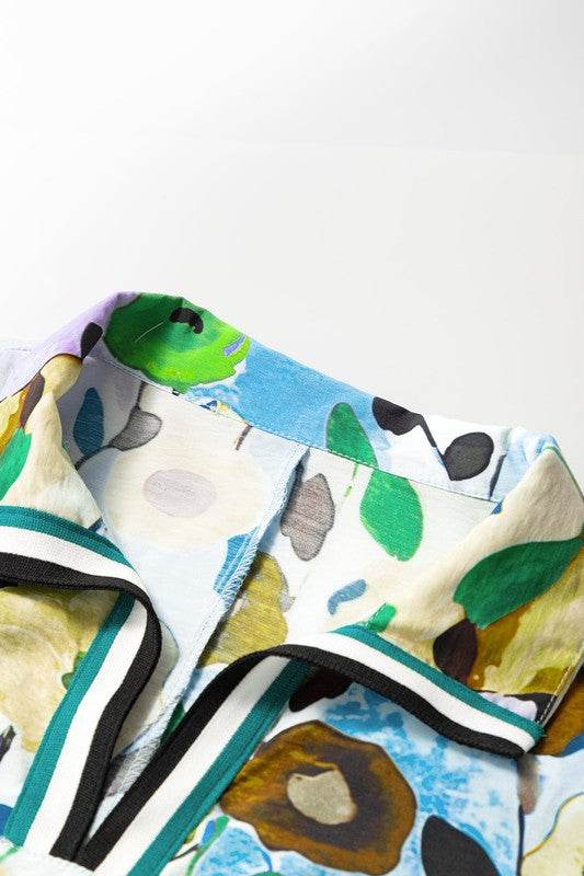 Floral dolman blue yellow blouse