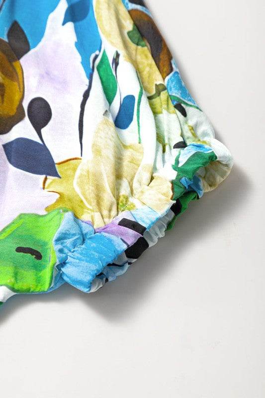 Floral dolman blue yellow blouse