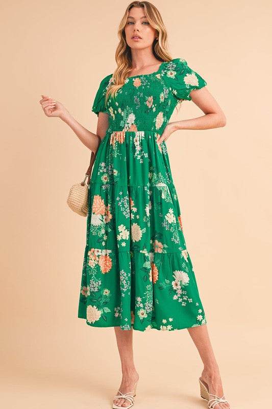 Green Tiered light weight midi dress