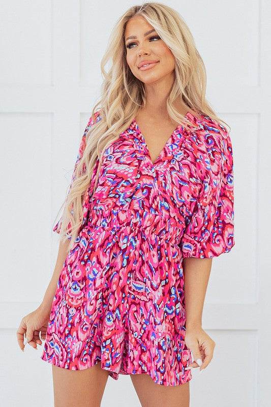 Puff Sleeve V Neck High Waist Romper