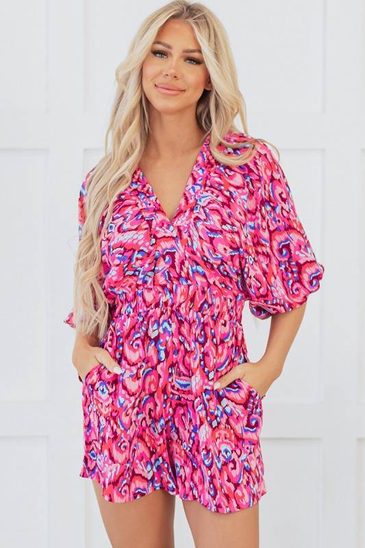 Puff Sleeve V Neck High Waist Romper
