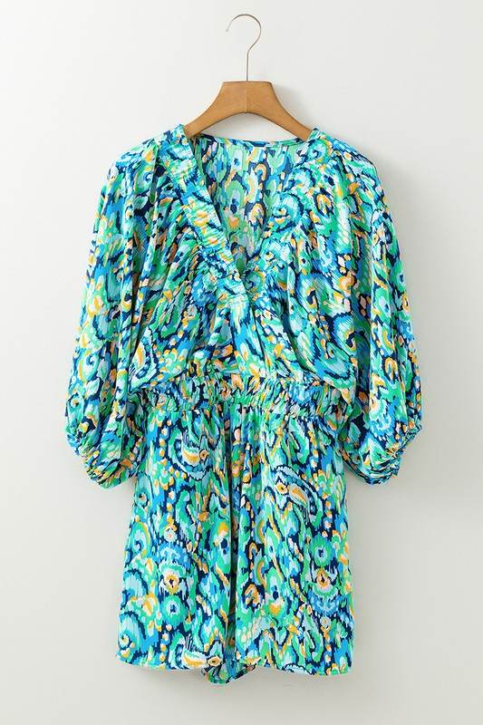 Puff Sleeve V Neck High Waist Romper