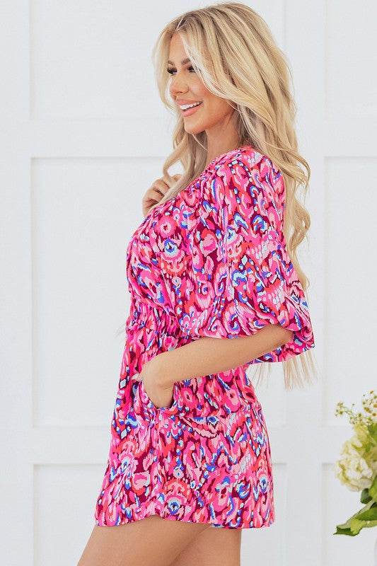 Puff Sleeve V Neck High Waist Romper