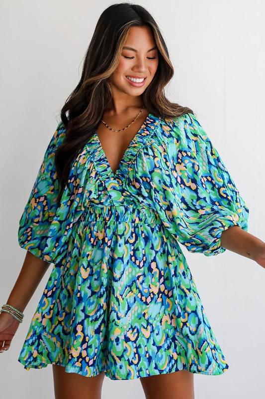 Puff Sleeve V Neck High Waist Romper