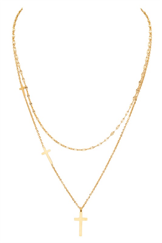 Double Cross Charm Layered Pendant Necklace