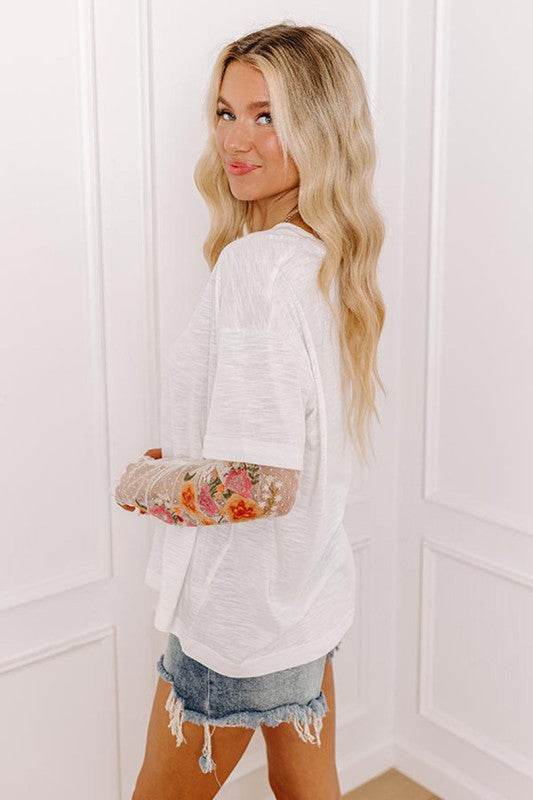 Faux Two Piece Floral Long Sleeve Patchwork Tee