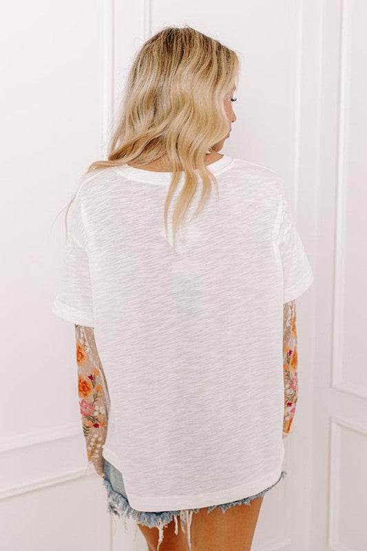 Faux Two Piece Floral Long Sleeve Patchwork Tee