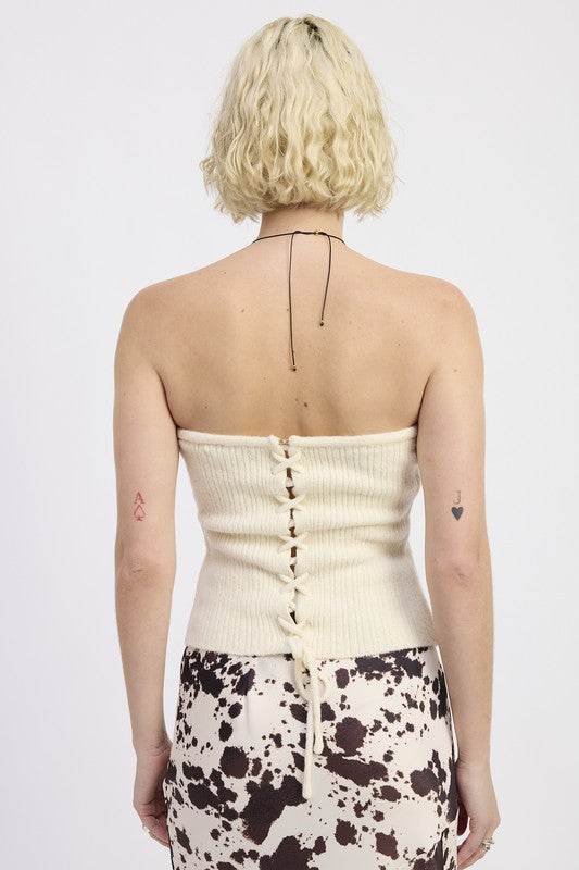 LACE UP TUBE SWEATER TOP