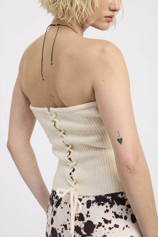 LACE UP TUBE SWEATER TOP