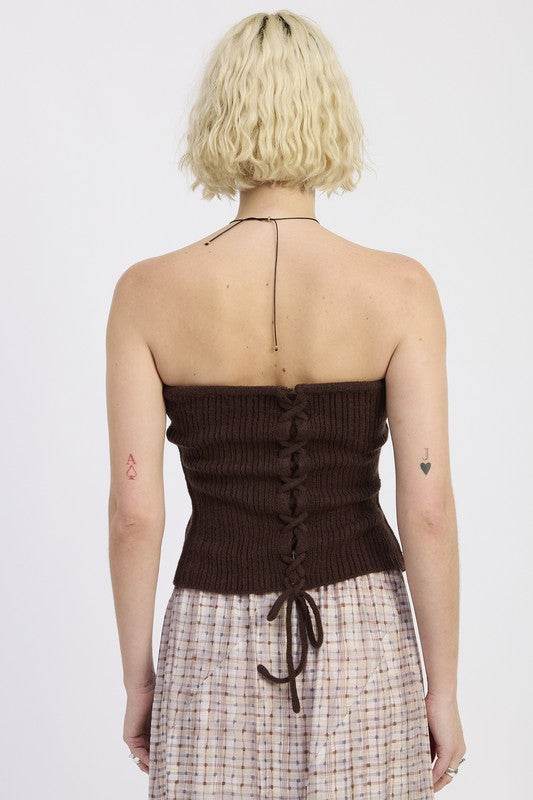 LACE UP TUBE SWEATER TOP