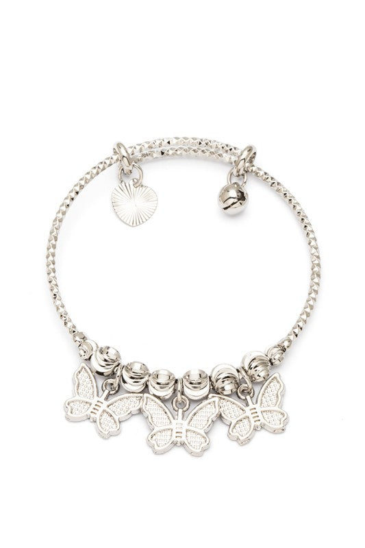 Kid Size Butterfly Charm Stainless Steel Bangle