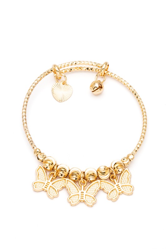 Kid Size Butterfly Charm Stainless Steel Bangle