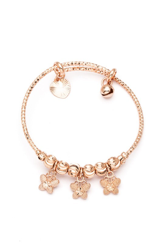 Kid Size Flower Charm Stainless Steel Bangle