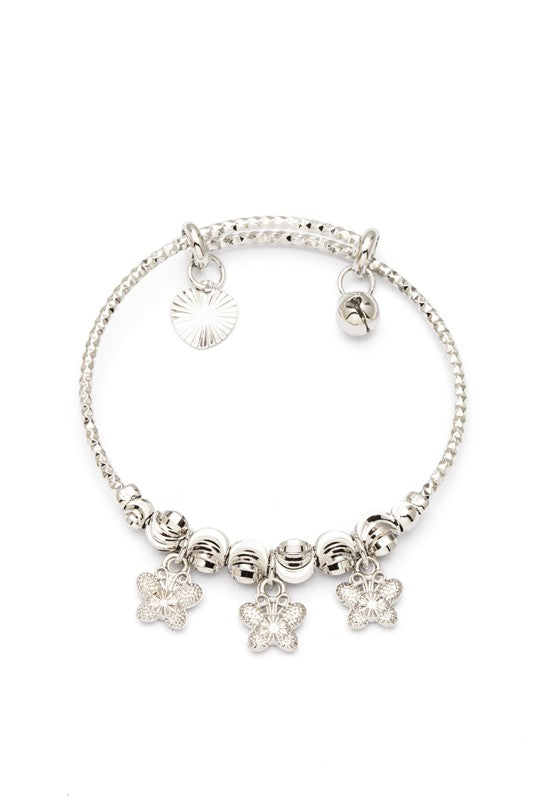 Kid Size Flower Charm Stainless Steel Bangle