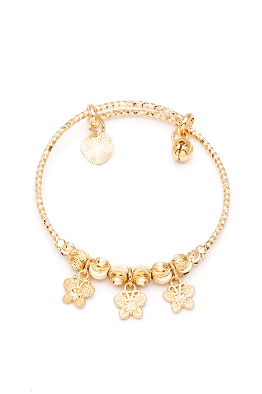 Kid Size Flower Charm Stainless Steel Bangle