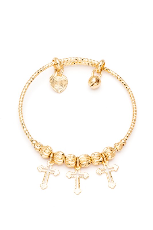 Kid Size Cross Charm Stainless Steel Bangle