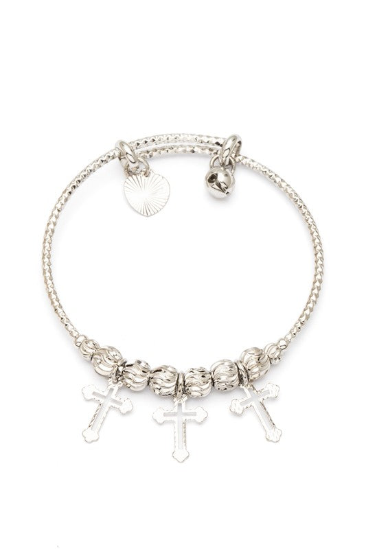 Kid Size Cross Charm Stainless Steel Bangle