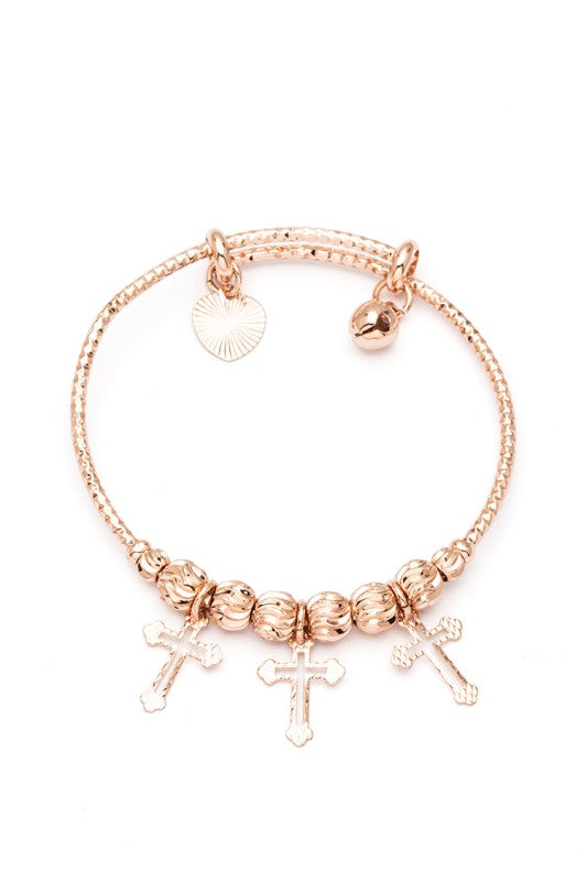 Kid Size Cross Charm Stainless Steel Bangle